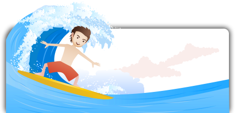 Animation of a boy surfing in the ocean